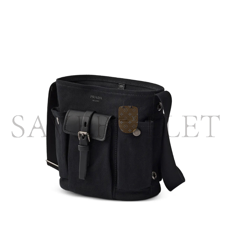 Pra*a ROUTE MINI CANVAS AND LEATHER BUCKET BAG 1BE106 (24.5*23*15cm)